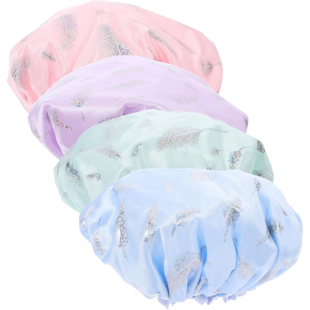 Hkhbjs 4Pcs Double Layer Bath Headset Shower Cap Flamingo Satin Lined Elastic For Women Boys And Girls Girls Swimming And Salon Treatments