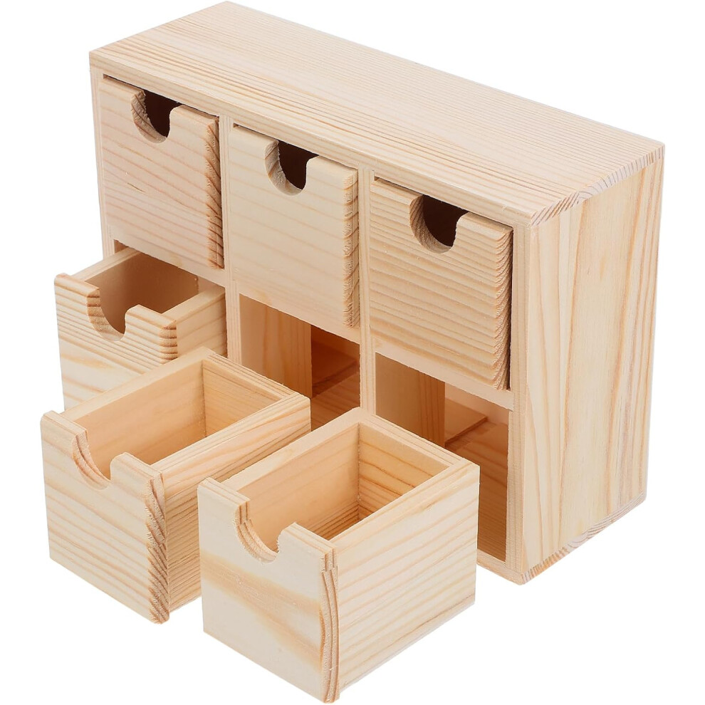 Rustic Wooden Tabletop Drawer Organizer With 6 Mini Drawers, Ample Space 8195033061486