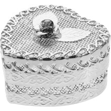 Große, hohle, herzförmige Schmuckschatulle aus Metall mit silberner Rose (7 x 6,5 x 4 cm)