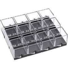 12 Stück 1,4 Zoll große, quadratische, transparente Acryl-Vitrinen mit Deckel für Mineralien-, Edelstein- und Kristallprobensammlungen