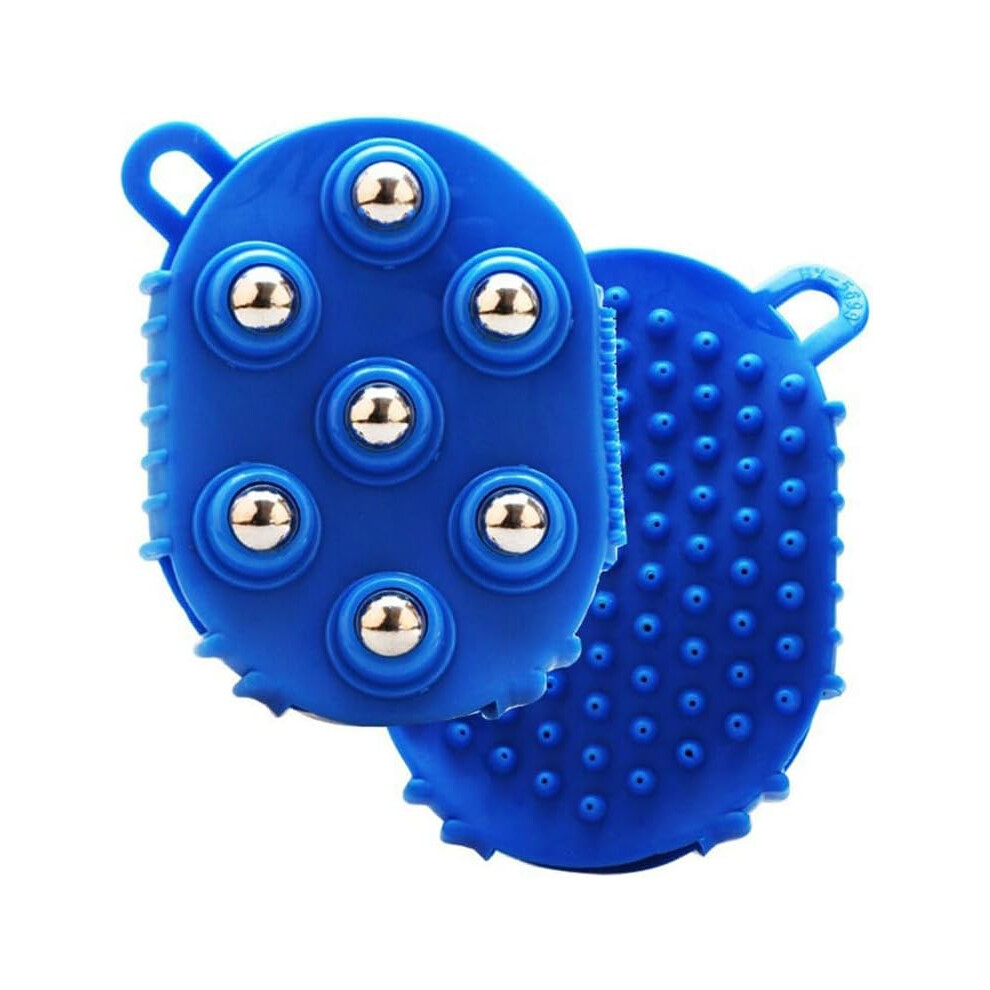 Hkhbjs Blue Handheld Massage Glove Palm Shaped Massage With 7 360-Degree-Roller Balls