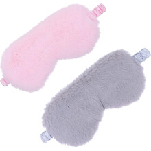 Máscara de olhos de peluche dormindo 2Pcs suave falsa seda de luz bloqueando vendas para cochilhas de ioga e mulheres de viagem em cinza e rosa