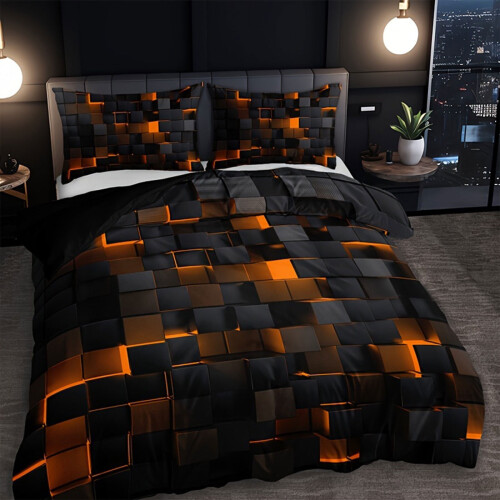Geometric Orange Black Twin Comforter Set 3-Piece