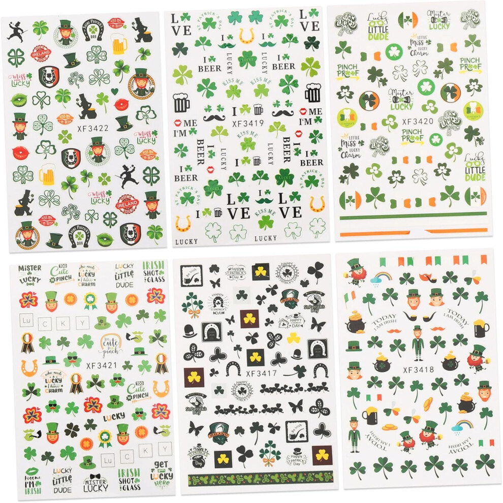 Hkhbjs 6 Sheets St Patricks Day Nail Stickers Clover Nail Decals Self Adhesive Safe Material For Women Festival Decor