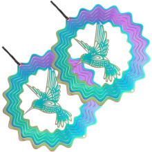 2 Stück Regenbogen-Kolibri-Windspiel-Gartenornamente aus Edelstahl, drehbare Dekoration