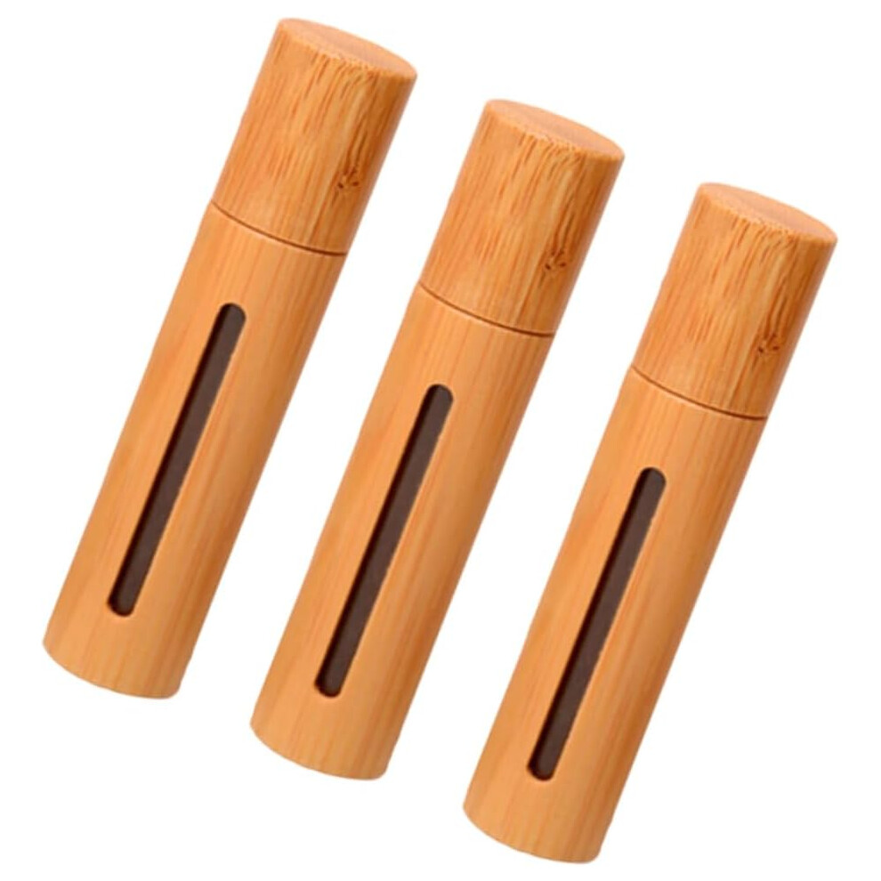 Hkhbjs 3 Pcs 10Ml Refillable Perfume Roll On Bottle Bamboo Cover Transparent Window Empty Bottle