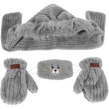 1 Set Bärenohrmütze, Schal, Handschuhe, Maske für Damen, fleecegefüttert, winddicht
