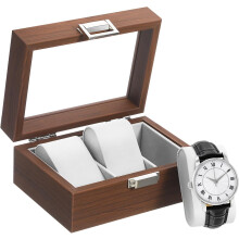 Houten horloge-organizer met 3 vakken, walnoothouten afwerking, horlogehouder, displayhouder, bureau-opbergdoos, sieradenorganizer