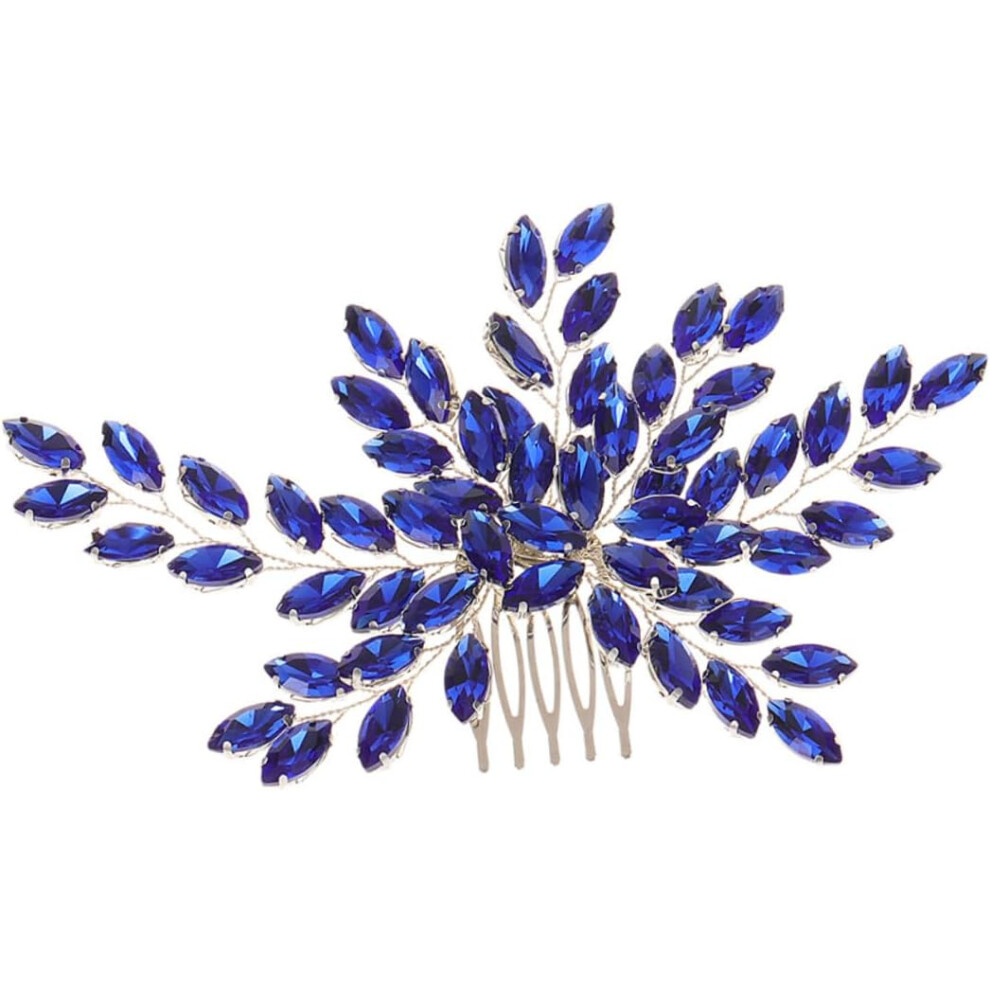 Hkhbjs Blue/Silver Bridal Hair Comb With Rhinestone Insert, Alloy Wedding Hair Accessory In Royal And Thread