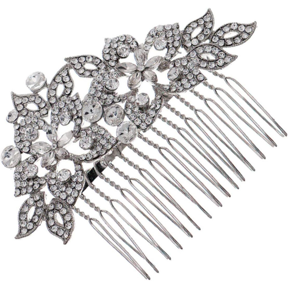 Hkhbjs Silver Alloy Comb Delicate Rhinestones For Wedding Hair Styling Features Floral Leaf Design For Bride Hair Accessories And Special Occasions