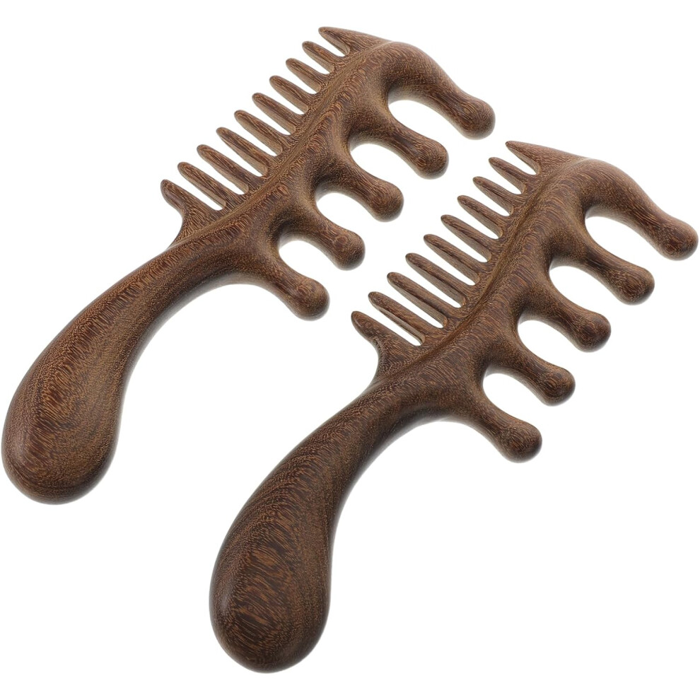 Hkhbjs Wooden Massage Wide Tooth Scalp Comb 2Pcs Handmade Gua Sha Trigger Point Massager Tool For Hair Care And Scalp Acupressure