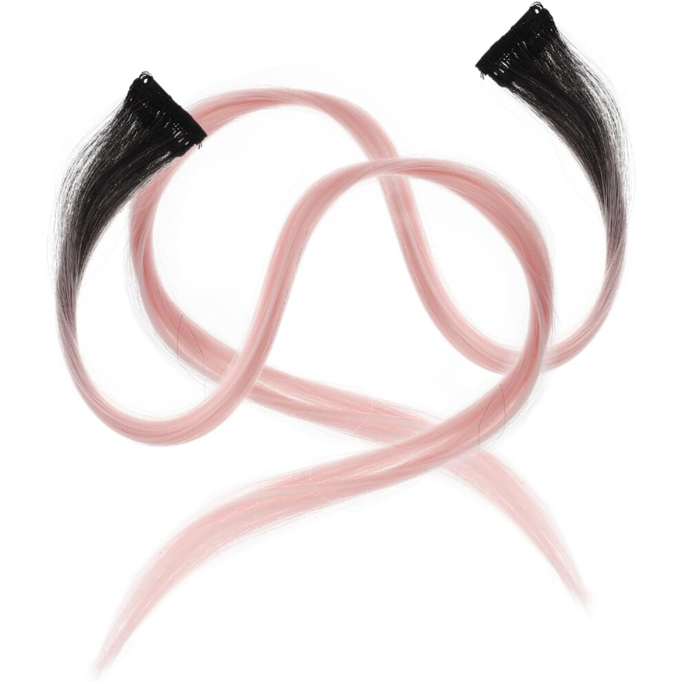 Hkhbjs Unisex Pink 2Pcs Gradient Wig Clip In Party Highlights Hair Extensions Synthetic Straight Hairpiece