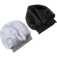 Lot de 2 bonnets de nuit élastiques à large bord pour femmes, noir et argent
