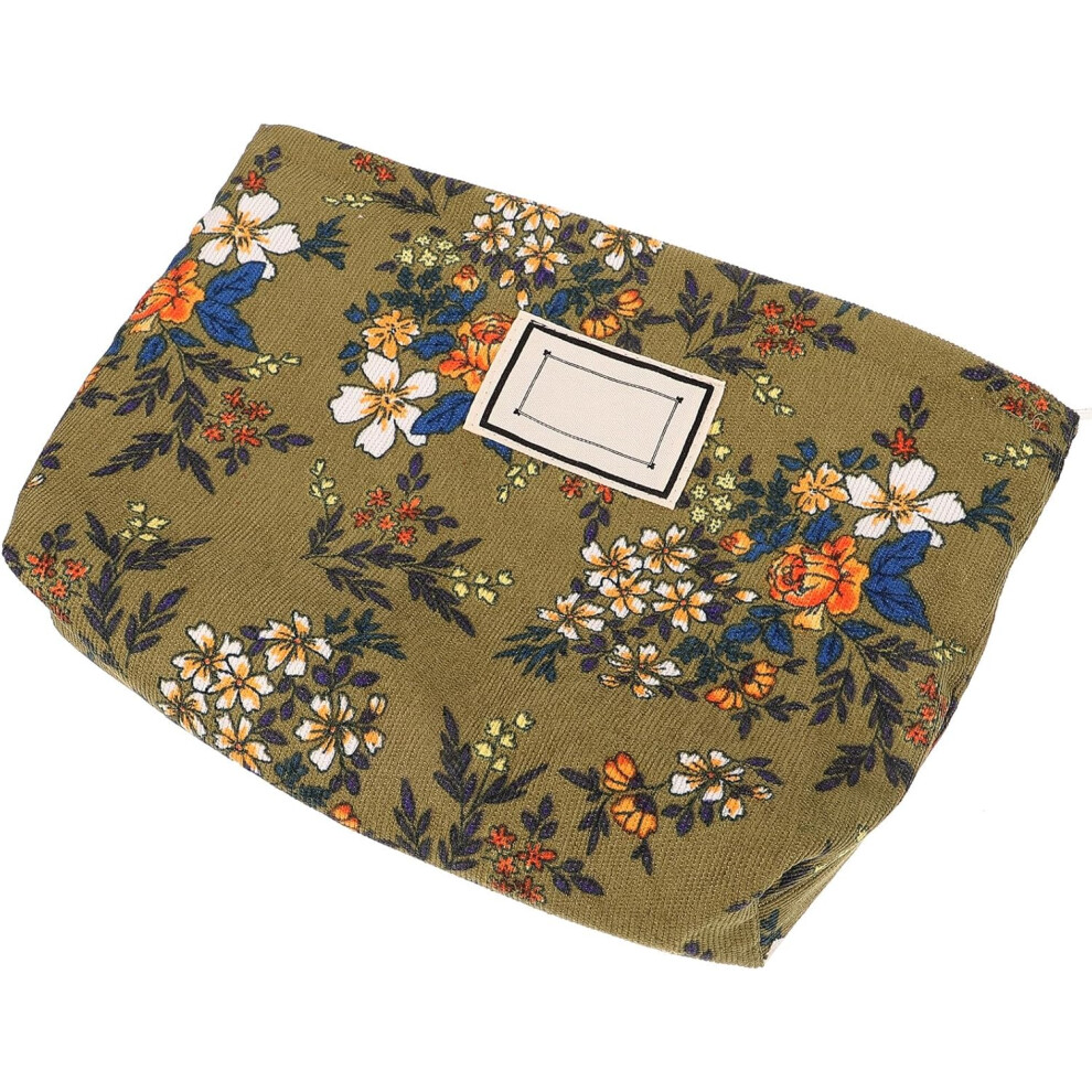 Hkhbjs Green Vintage Floral Corduroy Makeup Bag Small Cosmetic Pouch With Zipper Travel Toiletry Organizer