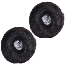 2 Stück schwarze Haarknoten-Verlängerungen aus hitzebeständiger Seide, dehnbare Haargummis für Damen