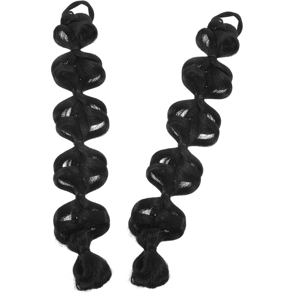 Hkhbjs Unisex Black Braided Ponytail Hair Extensions 2Pcs Synthetic Hair Pieces Natural Puff Braid WomenâS Ponytail Extension For Daily Wear And Styling