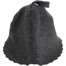 Bonnet de sauna en feutre de laine grise épaisse, bord festonné, absorbant l'eau.