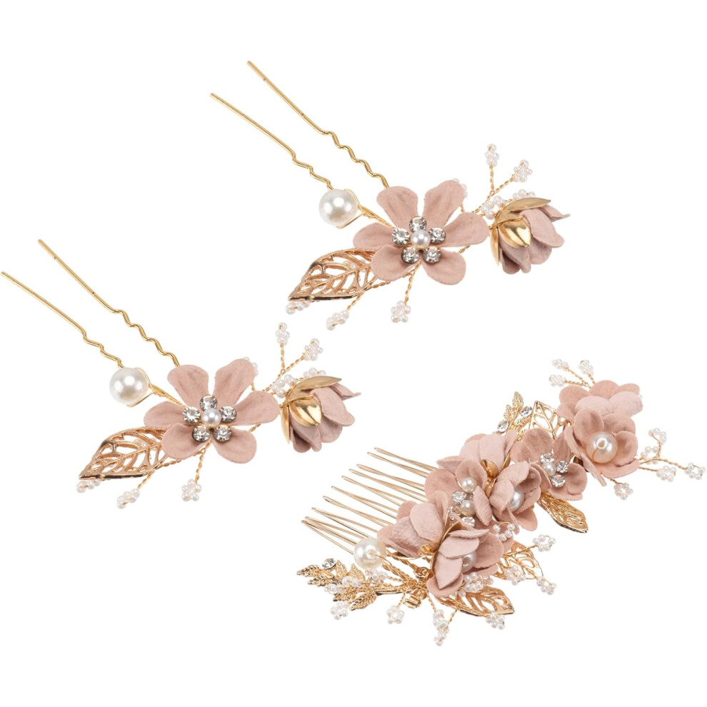 Hkhbjs Pink 3Pcs Rhinestone Flower Hair Comb For Weddings Hair Accessories Side Comb Clips