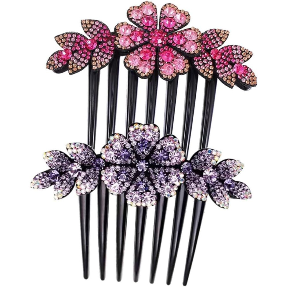 Hkhbjs Crystal Flower Hair Comb Rhinestone Hair Bun Comb 2Pcs For Women Elegant Bridal Updo Accessory Wedding Party