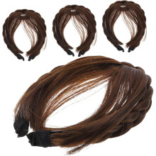 4-teiliges Set synthetischer Haarteile mit Pony für Damen, inklusive Stirnband und geflochtenem Pony, für den Alltag und Cosplay-Events.