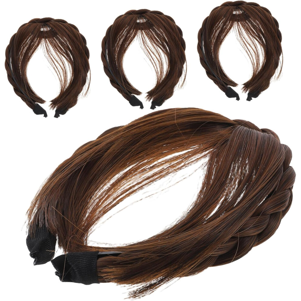 Hkhbjs Unisex 4Pcs Synthetic Hairpiece Bangs For Women Front Fake Fringe Wig Headband Braided Wig Headband Bangs For Daily Wear Cosplay Events