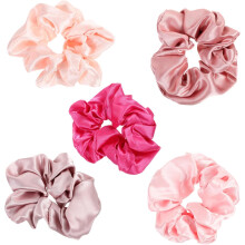 Elastici per capelli in raso di seta, 5 pezzi, grandi e morbidi, per donne e ragazze, ideali per code di cavallo, nei colori rosa e rosso carne.