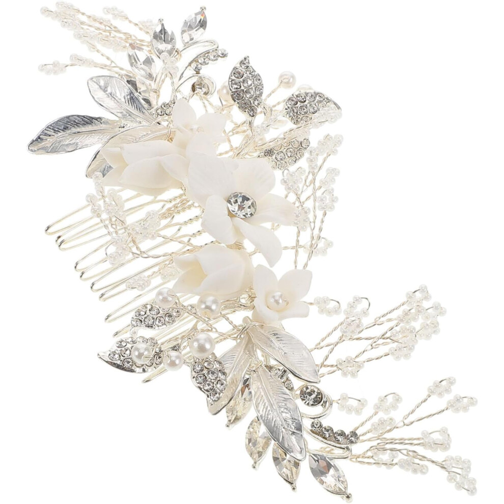 Hkhbjs White Pearl Flower Hair Comb For Bride Wedding Hair Accessories Floral Headpiece For Bridal Ceremony