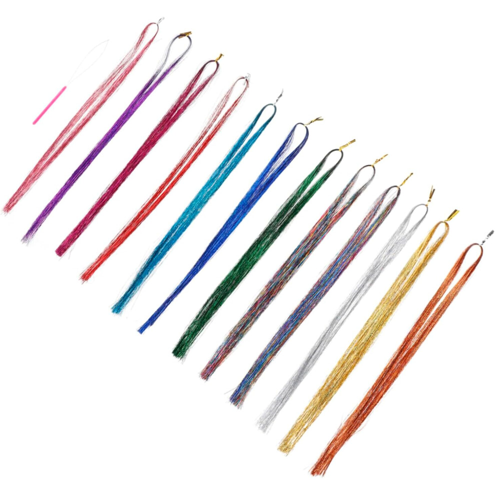 Hkhbjs Unisex Colorful Hair Extension Crochet Tool 12-Color Straight Synthetic Hairpieces Set With Silicone Hooks