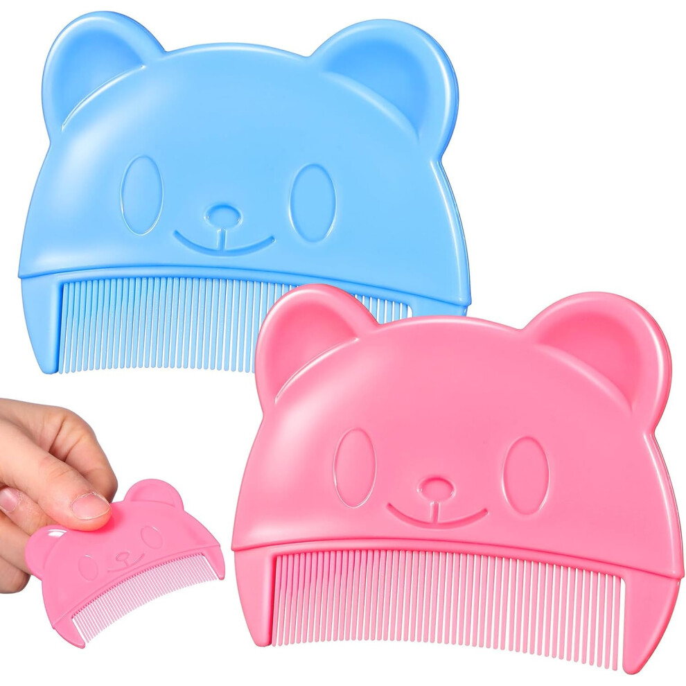 Hkhbjs Unisex Blue,Pink 2Pcs Fine Tooth Comb For Cradle Cap Removal, Portable Newborn Hair Comb Set With Blue Pink Bear Design