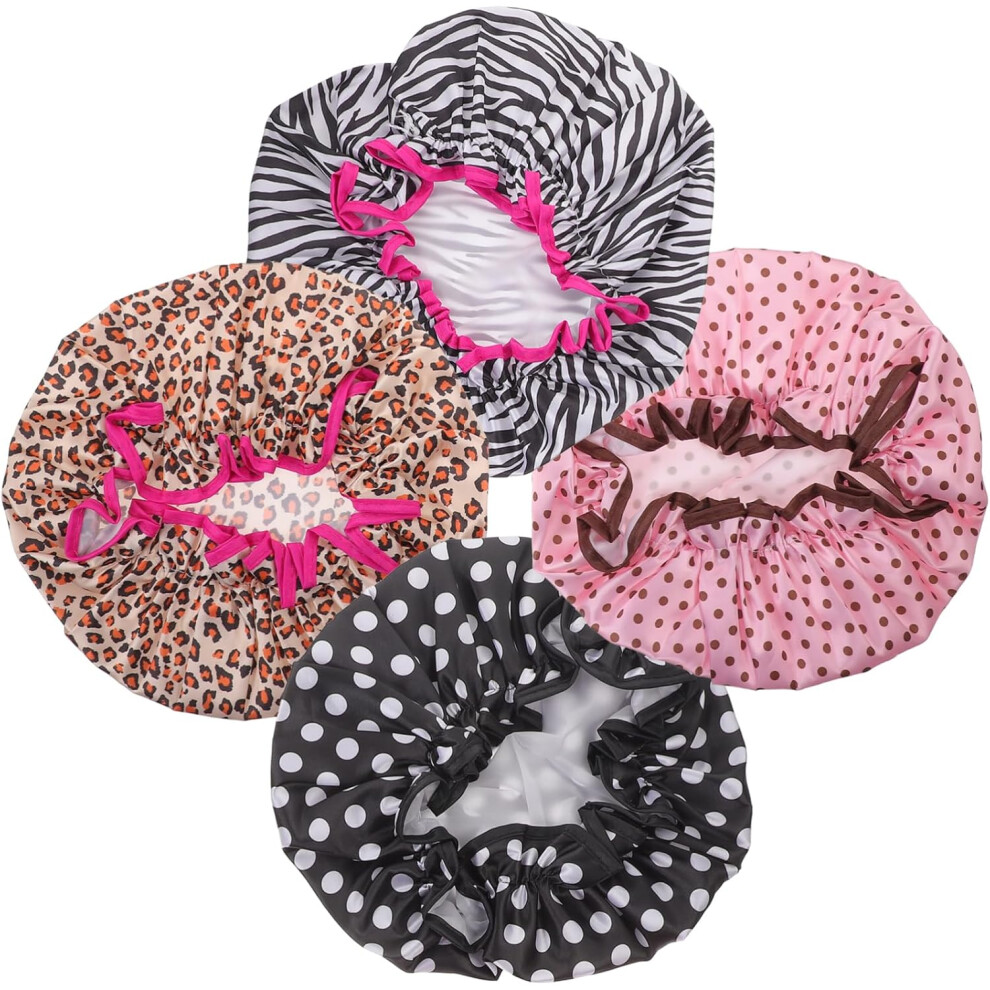 Hkhbjs 4Pcs Double Layers Shower Caps For Lady And Women Adults Shower Hats Hair Protective Caps For Bathing And Hair Drying Breathable
