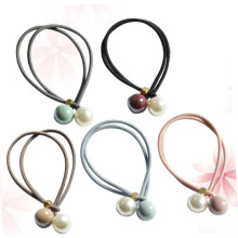 5 elastici per capelli bicolore con perle, elastici in gomma per code di cavallo per donne e ragazze, altamente elastici