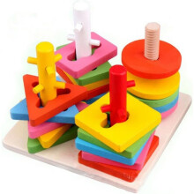 Tavola di legno educativa per l'ordinamento di forme geometriche per la scuola materna, puzzle di riconoscimento dei colori con pezzi grossi