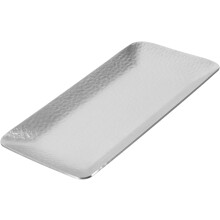 Piatto rettangolare per riporre gioielli in acciaio inox 304 con texture martellata, robusto e resistente.