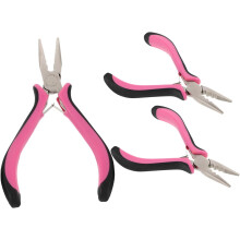 3-teiliges Haarverlängerungszangen-Set mit ergonomischen, schwarz-pinken Griffen aus Edelstahllegierung