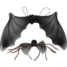 2er-Set Halloween-Fledermausflügel, Spinnennetz-Stirnband, schwarzes Netz, Dämonenflügel, Vampirfledermaus-Kostümzubehör