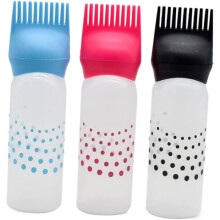 3pcs Refillable Hair Dye Bottles with Comb Tooth Shampoo Containers for Salon and Home Hair Coloring in Blue Rosy and Black