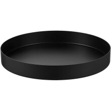 Vassoio decorativo rotondo nero in acciaio inox per cucina e soggiorno.