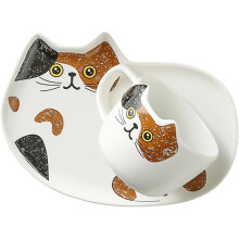 Keramik-Kaffeebecher-Set mit Untertasse (200 ml Fassungsvermögen) im stilvollen Katzen-Design