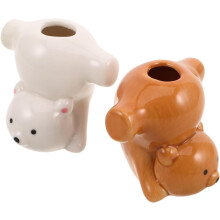 2 porta spazzolini da denti a forma di animale dei cartoni animati con base antiscivolo per l'organizzazione del piano del bagno.