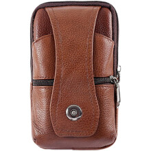 Wasserdichte Herren-Bauchtasche aus Leder mit Haken, 2-lagige braune Business-Smartphone-Tasche