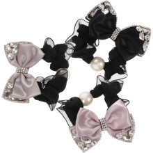 3 elastici per capelli con fiocco, strass e perle, ad alta elasticità, ideali per code di cavallo.