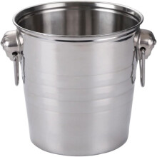 Seau à glace robuste en acier inoxydable argenté, d'une capacité de 5 litres, idéal pour les bouteilles de vin. Design sobre et élégant.