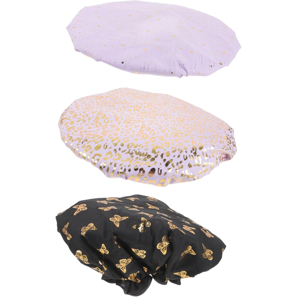 Hkhbjs 3Pcs Shower Cap For Women Hair Cap Design Reusable Bathing Hat For Long Curly Thick Hair Decorative