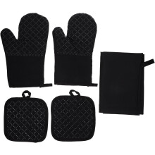Hitzebeständige Ofenhandschuhe, Topflappen und Kochschürze, 5-teiliges Set aus Baumwolle, Silikon, rutschfest und hitzeisolierend