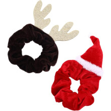 2 pezzi di elastici per capelli natalizi in flanella, fascette in tessuto felpato rosso vintage per accessori per feste natalizie, stile assortito