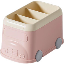 Large Capacity Pink Bus Desk Organizer with 3-Compartment Pen Holder