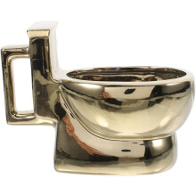 Lustiger Toilettenbecher aus Keramik, 400 ml, kreative goldene Toilettenform, Partyzubehör, für Freunde, hält Flüssigkeiten
