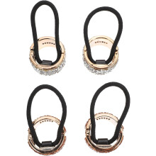 Set di 4 fermagli per capelli a coda di cavallo con strass, elastici per capelli primaverili e accessori decorativi color argento per donne e ragazze.