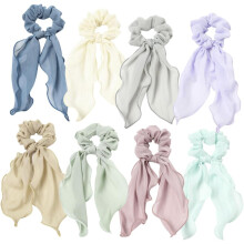 8 stk. dobbeltlags sløyfehårbånd elastiske hårscrunchies for kvinner hestehaleholder