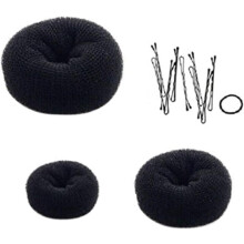 5-Piece Black Hair Donut Bun Maker Set with Hairpin and Hair Band Easy Styling Tool for Weddings Parties and Daily Use